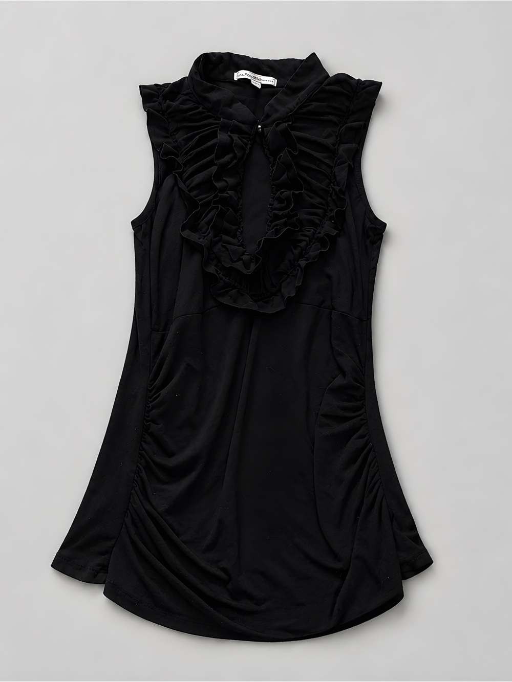 Urban Behavior Black Sleeveless Ruffled Top with Collar Button